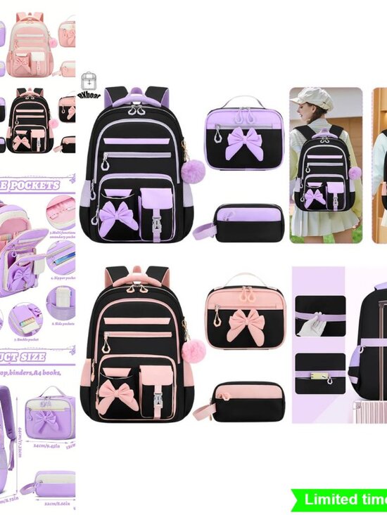 Set of 3 Bow Campus Backpacks Handbags Laptop Backpack